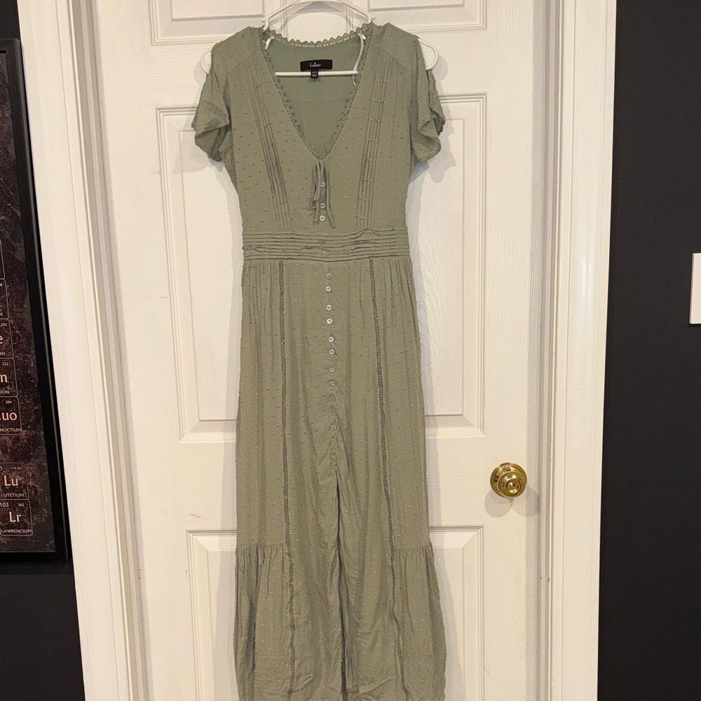 Lulu's Sage Green Button-Down Maxi Dress